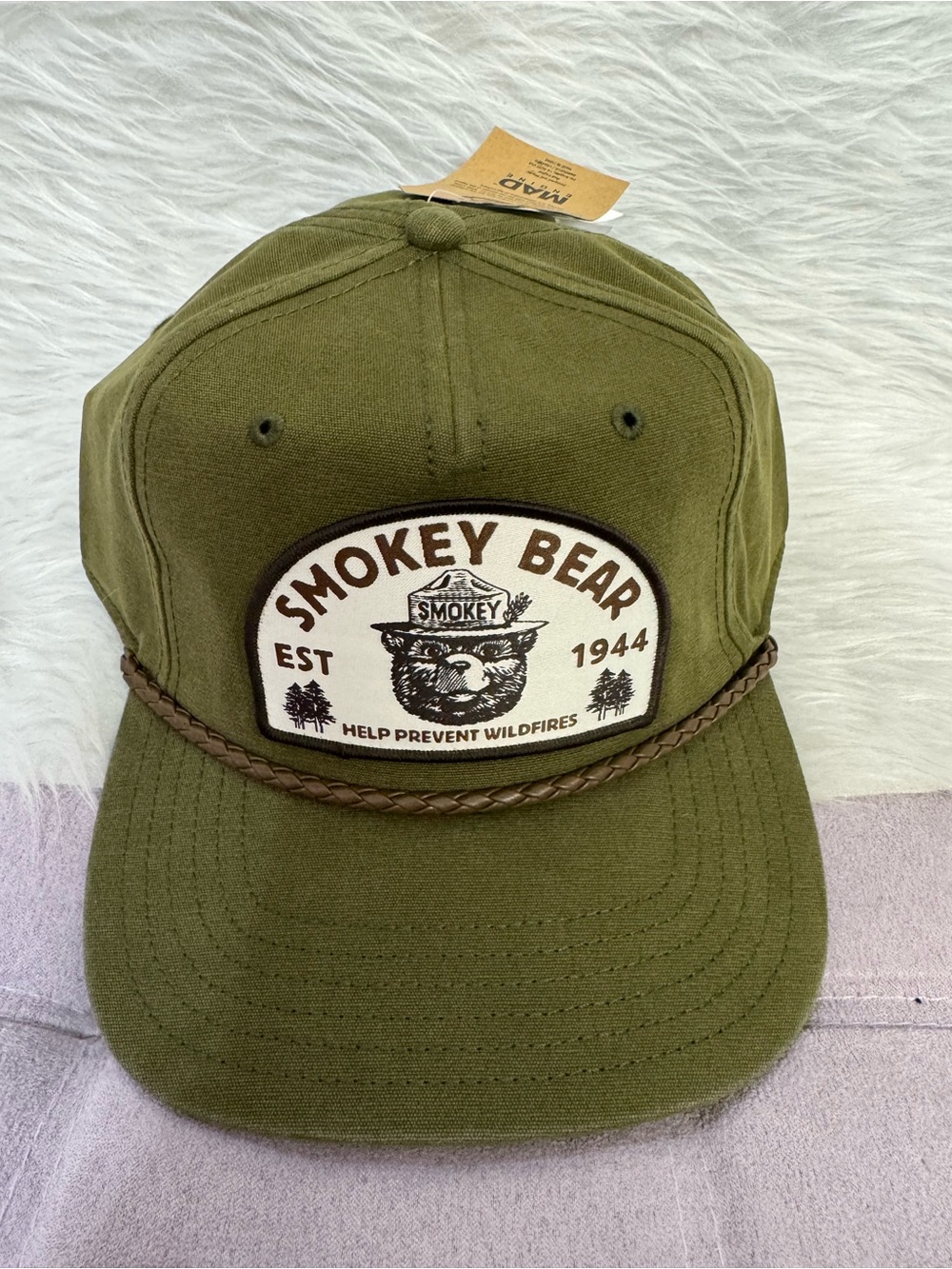 Smokey Bear Olive Green Patch Snapback Hat